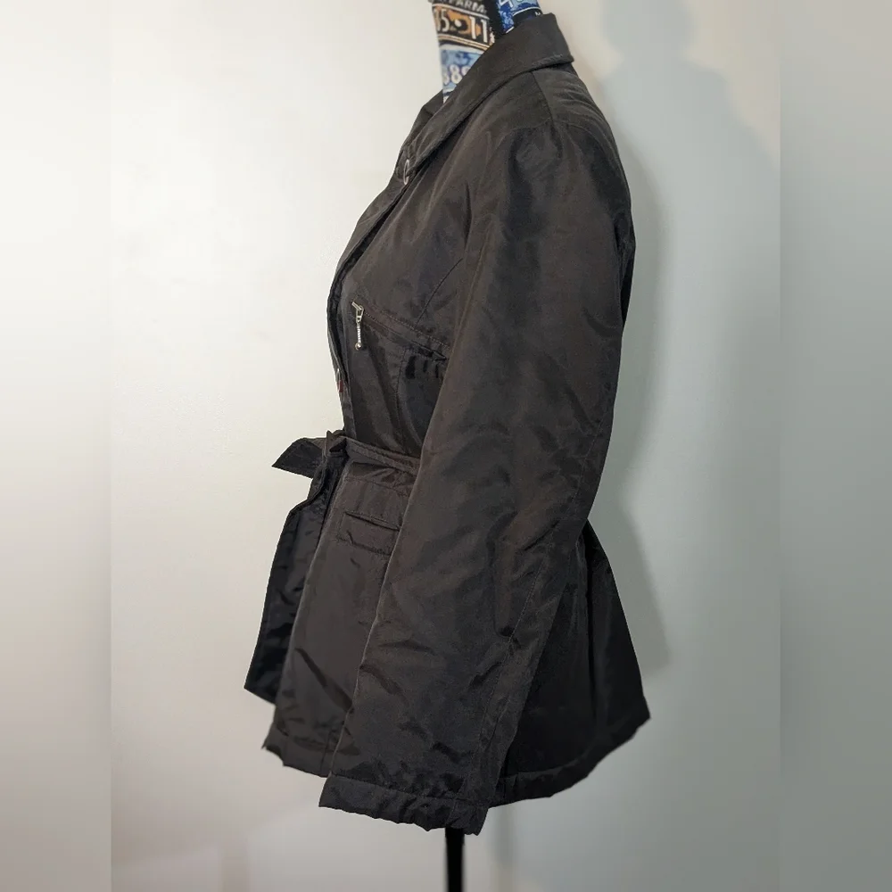 Petite Sophisticate Women's Brown Belted Puff Nylon Jacket - Picture 3 of 8